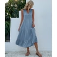 thumbnail image 3 of Women Summer Dresses Sleeveless Solid Color Casual Loose Swing Button Down Maxi Dress Beach Vacation Sundress (Light Blue,Medium), 3 of 6