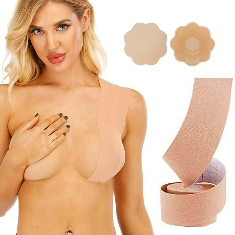 LELINTA Body Tape(2 inch x 16.4 feet Roll) - 3.2'' Breast Lift Tape for DD  - E cup + Reusable Silicone , Beige 