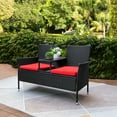 thumbnail image 3 of Devoko Outdoor Patio Loveseat Modern Rattan Patio Conversation Furniture Set with Cushions and Built-in Coffee Table Porch Furniture for Garden Lawn Backyard, Red, 3 of 7