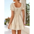 thumbnail image 3 of Women's Gingham Smocked Puff Sleeve Summer Dress 100% Polyester Fabric for Light Breezy Comfort and Flattering Fit, 3 of 15
