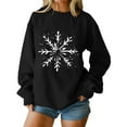 thumbnail image 2 of Womens Tops Christmas Printing Snowflake Long Sleeve Winter Casual Sports Round-Neck Sweatshirt,Sweatshirts for Women Black S, 2 of 5