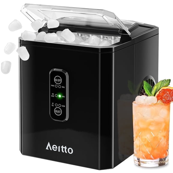 Aeitto Bullet Ice Maker Countertop, 26lbs in 24Hrs, Portable Ice Maker Machine with Self-Cleaning Function,Selectable Ice Size,Ice Machine for Home/Kitchen/Bar