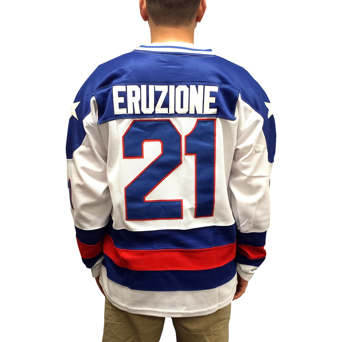 Mike Eruzione 21 USA White Hockey Jersey with Patch — BORIZ