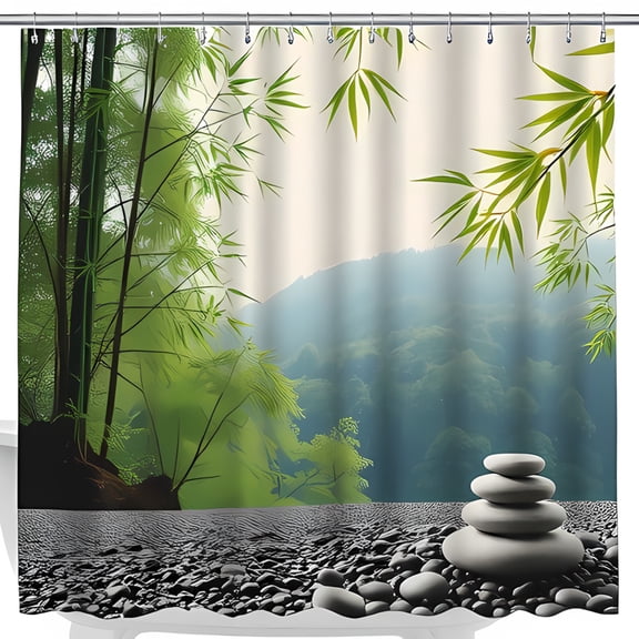Serene Garden Shower Curtain Tranquil Gray & Landscape for a Calming Bathroom Decor