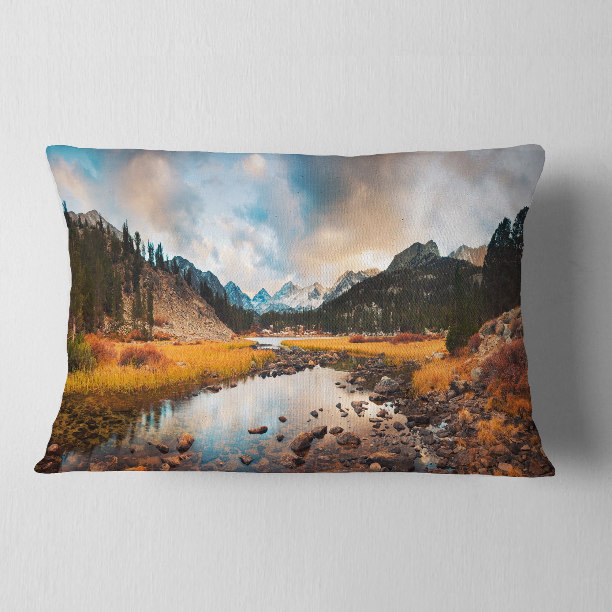 Designart 12" x 20" Blue Polyester Throw Pillow