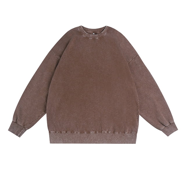 Men's Hoodless Sweatshirt Washed Distressed Round Neck Drop Shoulder Casual Pullover Retro Style Comfortable Blend