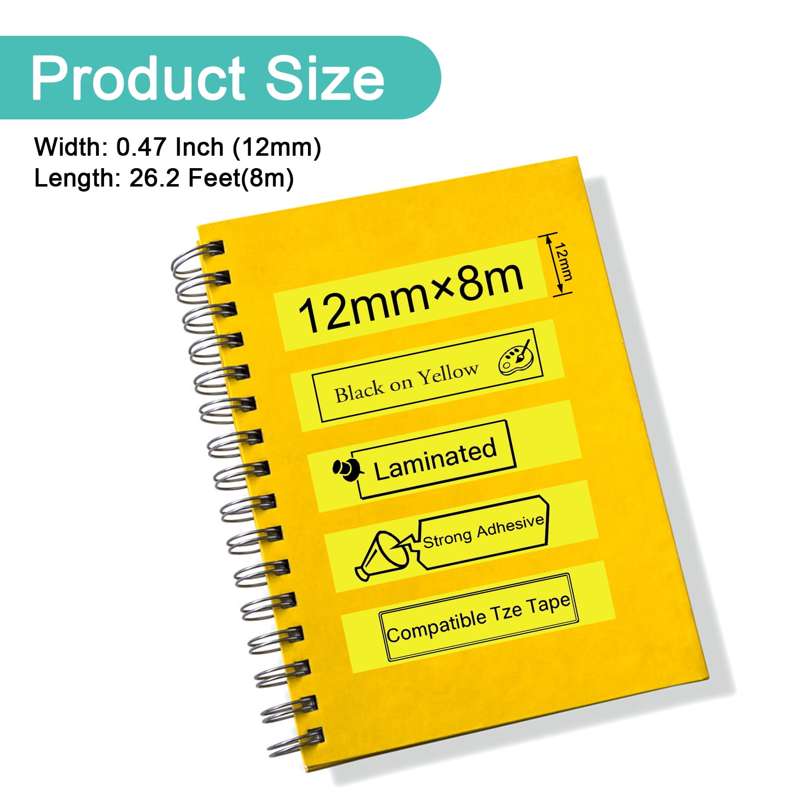 NineLeaf 8 Pack Compatible for Brother P-Touch Black on Yellow TZe TZ Label Maker Tape TZe-S631 TZ-S631 12mm 0.47'' Extra Strength Laminated Label Tape
