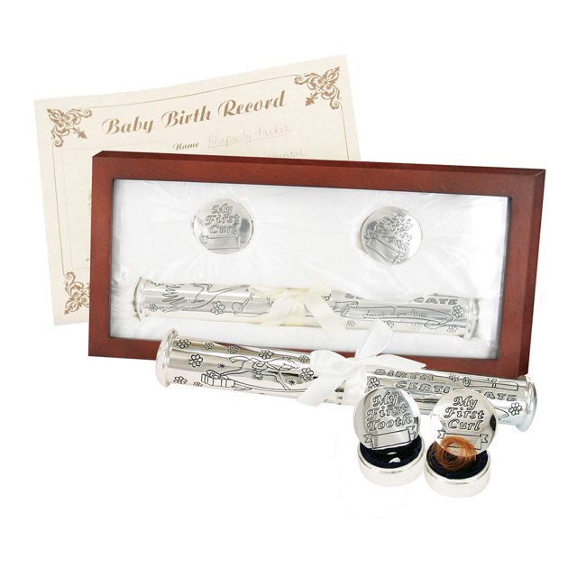 Caja de recuerdos Stephan Baby con revestimiento satinado de palisandro y plata