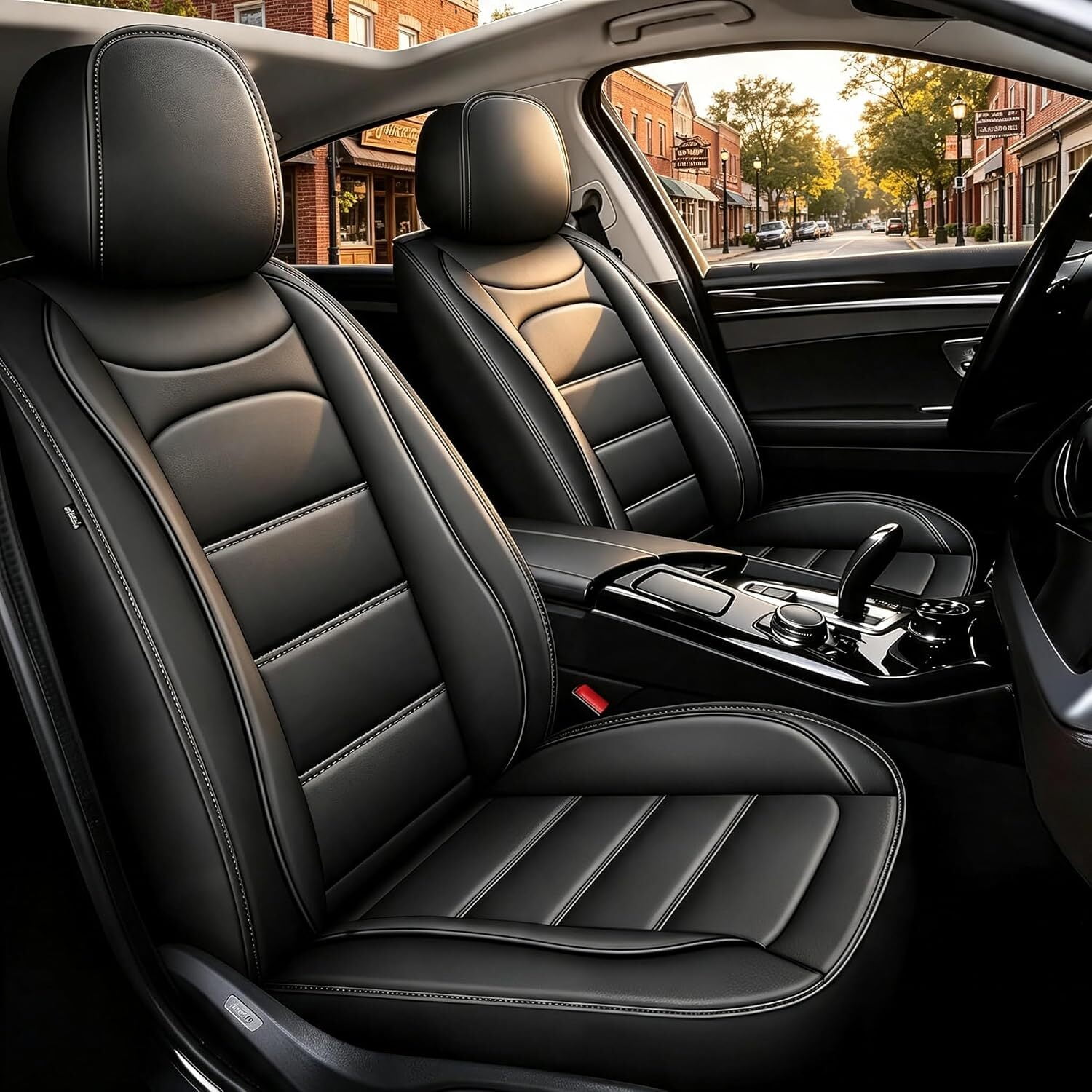 Car Seat Covers Fit for Nissan Pathfinder 2011-2025,Waterproof Premium Leather Seat Protector,Pet Friendly Auto Accessories Airbag Compatible Black,Full Set(2 Row 5 Seats)