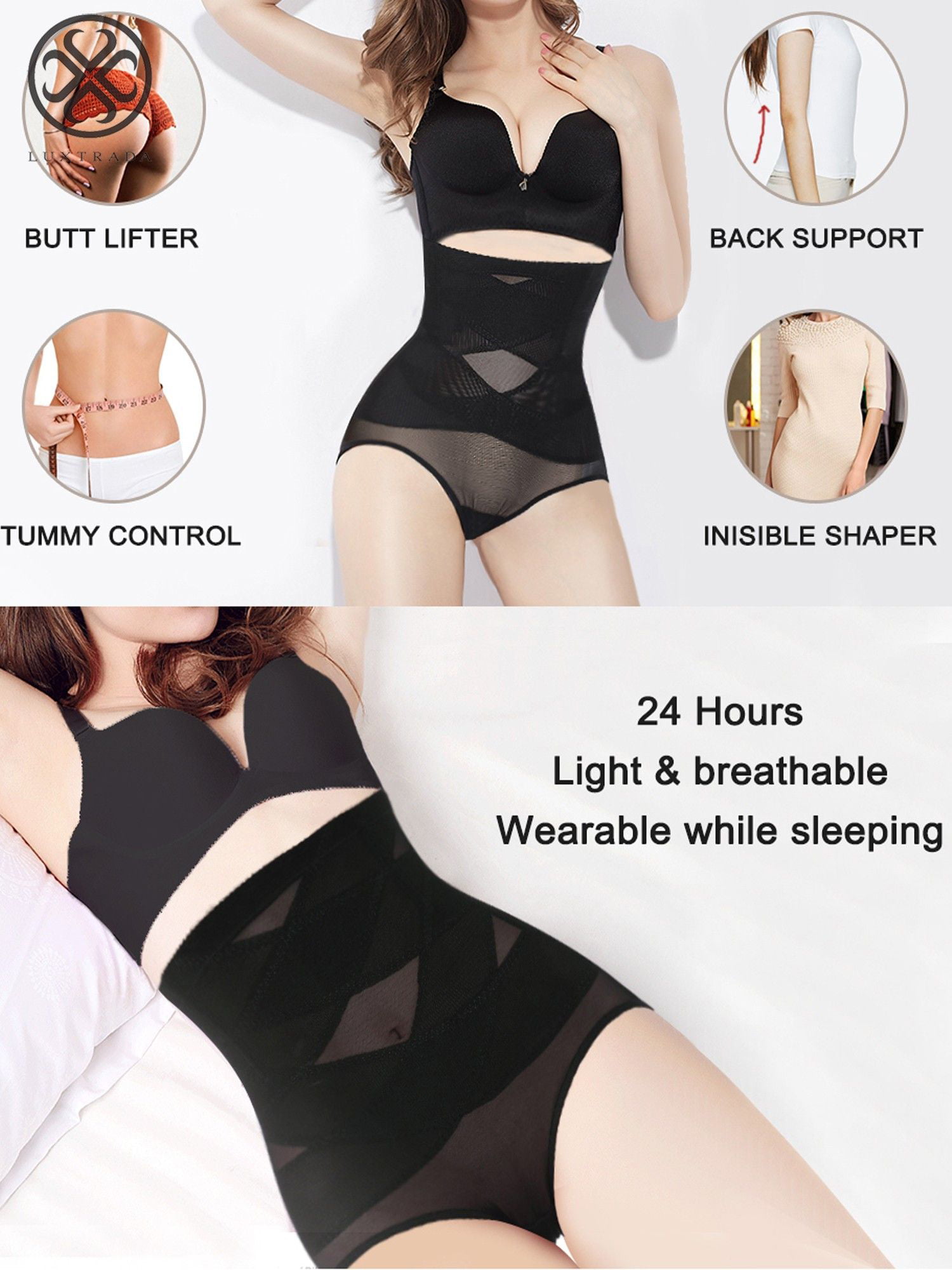 Luxtrada Women High Waist Thong Briefs Shapewear Body Shaper All Every Day  Tummy Control Cincher Panty Panties (Black,M/L) 