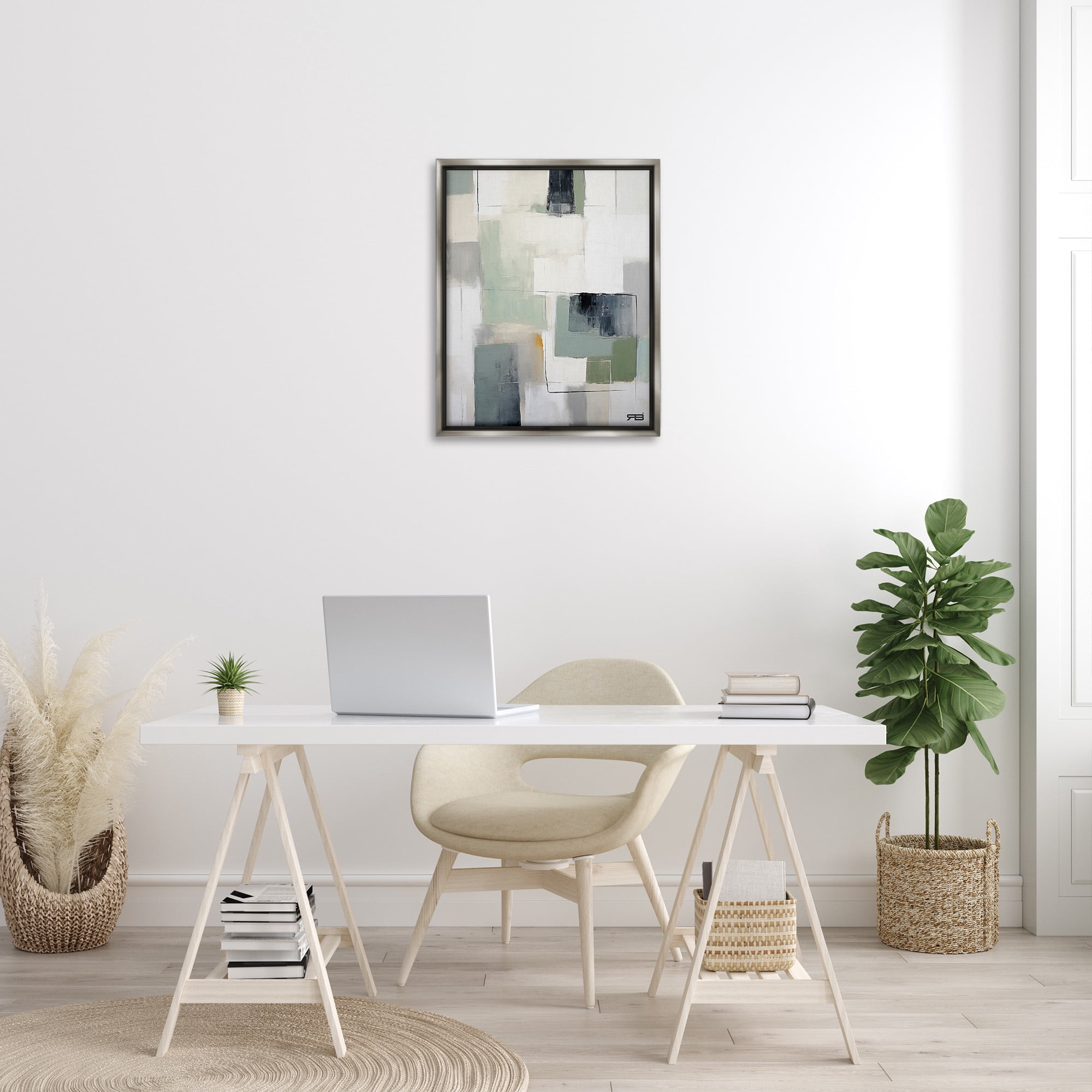 Stupell Industries Abstract Grey Shapes Abstract Painting Gray Floater Framed Canvas Art Print Wall Art, 25 x 31