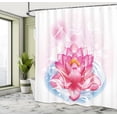 thumbnail image 3 of Flower Shower Curtain, Mandala Motif Orient Yoga Theme Lotus Flower Figure with Abstract Mantis and Dots Photo, Fabric Bathroom Set with Hooks, 69W X 84L Inches Extra Long, Pink, by Ambesonne, 3 of 4