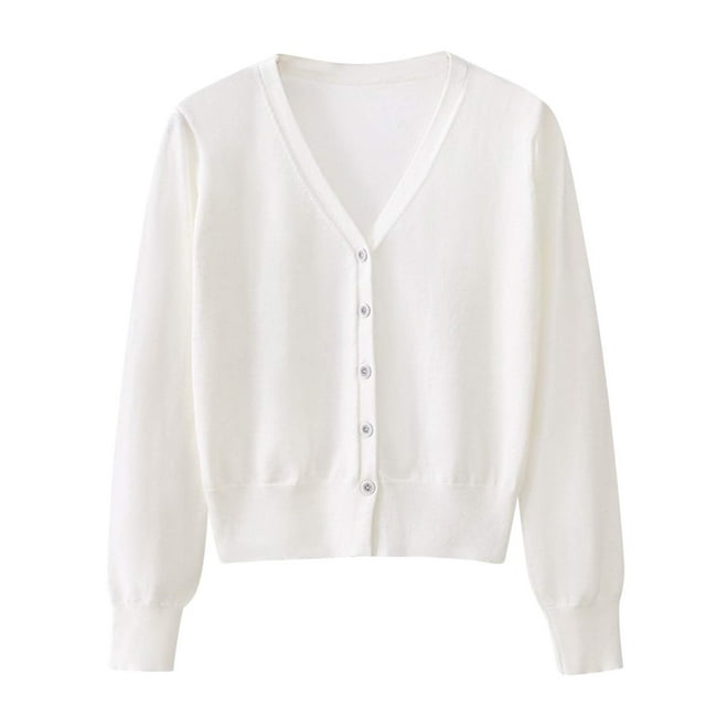 Timegard Cardigan for Women Lightweight Fall Cropped Solid Color Open Front Button Sweater Knit Coat