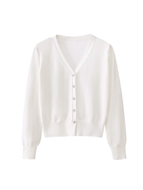 Womens V-Neck Button down Sweater Casual Long Sleeves Soft Knit Cardigan Solid Color Sweater Jacket