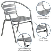 Flash Furniture Lila Silver Metal Restaurant Stack Chair with Aluminum Slats