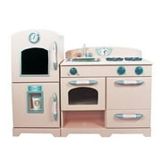 Teamson Kids - Cuisine de jeu rétro avec réfrigérateur, congélateur, four et lave-vaisselle - Rose (2 pièces)