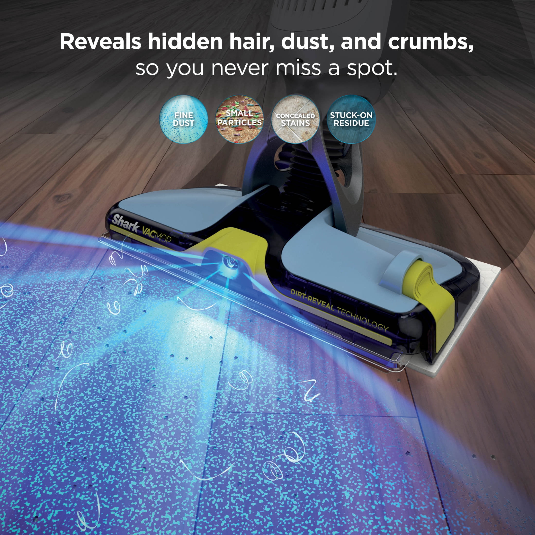 Shark VACMOP Reveal Cordless Hard Floor Cleaner, Vacuum and Spray Mop, 4 Disposable Pads, 12oz Pet Multi-surface Cleaning Solution, VM401BL Blue