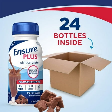 Ensure Plus Nutritional Drink with 16 Grams of High-Quality Protein, Meal Replacement Shakes, Chocolate, 8 fl oz, 24 count