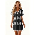 thumbnail image 6 of CHIUNL Summer Dresses for Women, V Neck Short Sleeve Ethnic Floral Mini Dress with Pockets, Casual Boho T-Shirt Dress, Fashion Vacation Outfits for Beach, Women Clothing (Black L), 6 of 8