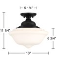 thumbnail image 7 of Regency Hill Vintage Rustic Farmhouse Ceiling Light Semi Flush Mount Fixture 13" Wide Gloss Black Flush White Glass Shade for Bedroom Living Room, 7 of 7