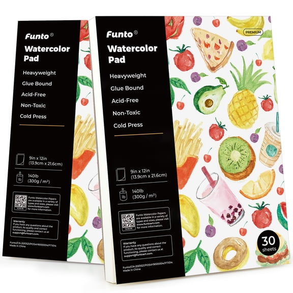 Funto Watercolor Paper Pads, 9x12, 140lb/300gsm, 30 Sheets Each, Cold Pressed, Acid-Free Heavyweight Art Paper for Painting, Drawing