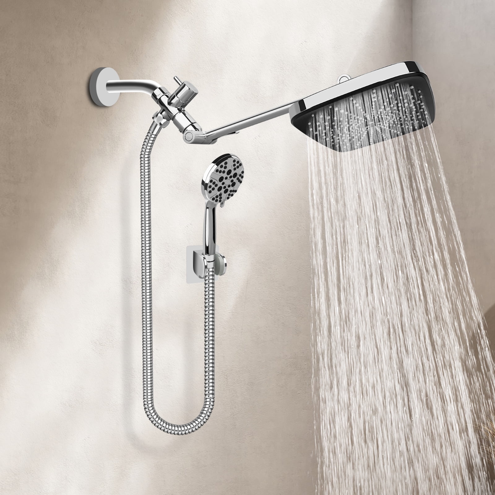 PHANCIR 12" High-Pressure Rain Shower Head Set with  11" Adjustable Extension Arm. Anti-Clog Nozzles & Versatile Spray Settings, 60" Hose, Chrome