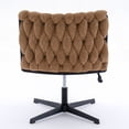 thumbnail image 3 of Armless Swivel Office Desk Chair No Wheels, Velvet Accent Vanity Chair with Woven Backrest and Criss Cross Legs, Reading Computer Desk Chair for Living Room Bedroom, Brown, 3 of 9