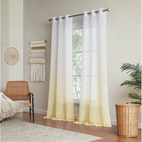 Ombre Semi Sheer Light Filtering Grommet Window Curtains & Drapes 76 x 84 Yellow