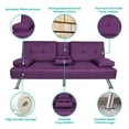 thumbnail image 2 of Aukfa Tufted Futon Convertible Sofa Bed for Home Office, 2 Cup Holders, Linen, Purple, 2 of 11