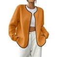thumbnail image 2 of Zedker Casual Solid Color Women'S Long Sleeve Cardigan Jackets with Soft Fleece Outside, Comfortable Loose Short Outerwears for Winter,Orange,Xxxxxl, 2 of 5