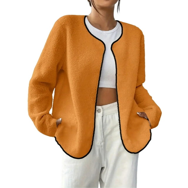 ShomPort Cardigans Grande Taille pour Femmes Col Rond Manches Longues Ouvert Manteaux Décontractés Couleur Unie Vestes Basiques Tendance