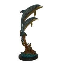 Two Dolphins fountain Bronze Statue on a marble -  Size: 19"L x 15"W x 36"H.