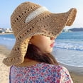 thumbnail image 2 of SikaFu Straw Hat Large Wide Brim Beach Hat Women Lace Band Packable Summer Sun Hat Ladies Crochet Panama Bucket Hat Floppy Cap, 2 of 6