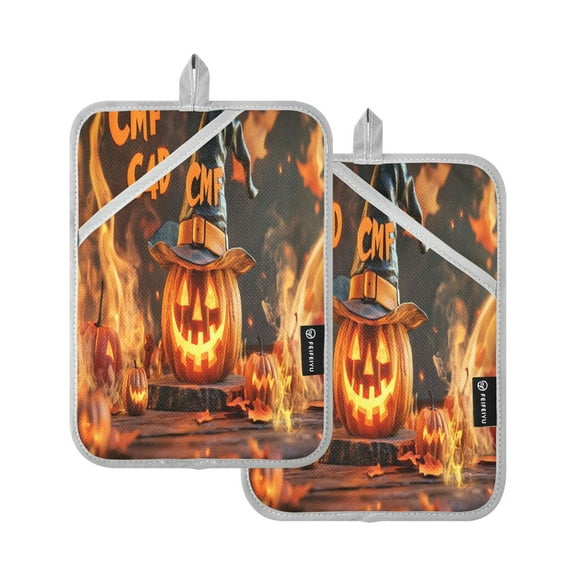 BZSMCE Pot Holder Oven Mitts Cooking baking Happ Halloween Pumpkin Creative Pattern Size:7x9.8in