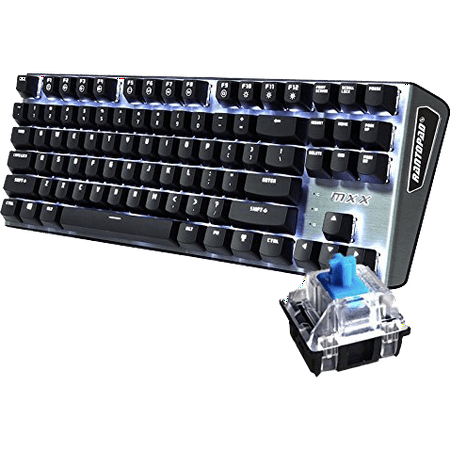 - Mechanical Gaming Keyboard Blue Switches White Backlight Gray Aluminum Top Cover