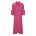 thumbnail image 4 of Elainilye Fashion Dresses for Women 2024 Plus Size Summer Casual Loose Turn-down Collar Slit Solid Long Sleeve Long Dresses,Pink, 4 of 6