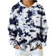 thumbnail image 2 of thefmos Women's Hooded Drawstring Tie Dye Sweatshirt with Kangaroo Pocket Casual Long Sleeve Pullover Fashion Fall Winter Outfit, Black L, 2 of 7