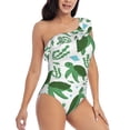 thumbnail image 3 of Cauagu Cartoon Turtle Print Women's Sexy One Piece Swimsuits One Shoulder Ruffle Tummy Control Bathing Suit Slimming Swimwear-X-Large, 3 of 6