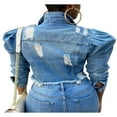 thumbnail image 2 of QJUHUNG Women‘s Ripped Denim Jacket Long Puff Sleeve Cropped Jean Coat  Distressed Button Down Jacket Streetwear, 2 of 7
