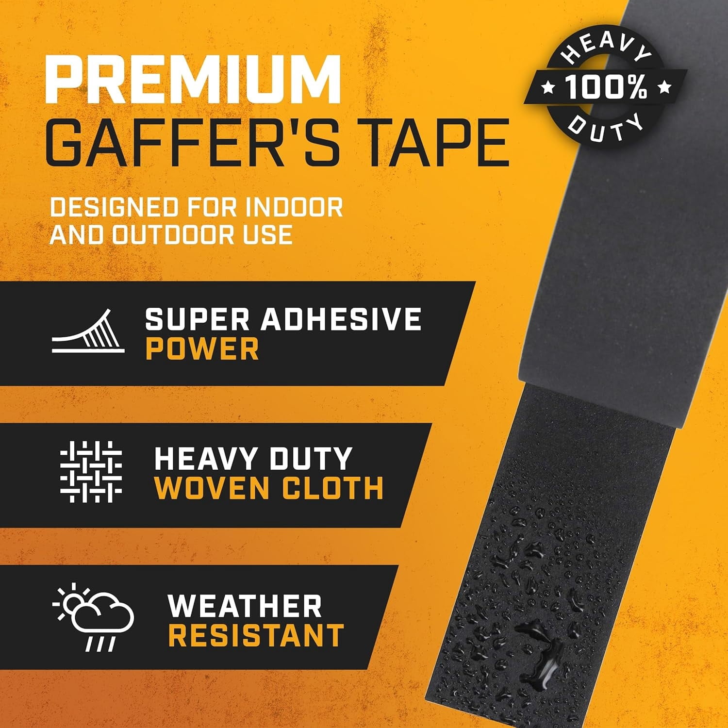 Black Gaffers Tape 2 inch x 30 Yards - 4 Pack Pro Black Gaff Tape - No Residue, Water Resistant, Non-Reflective, Easy Tear - Multipurpose