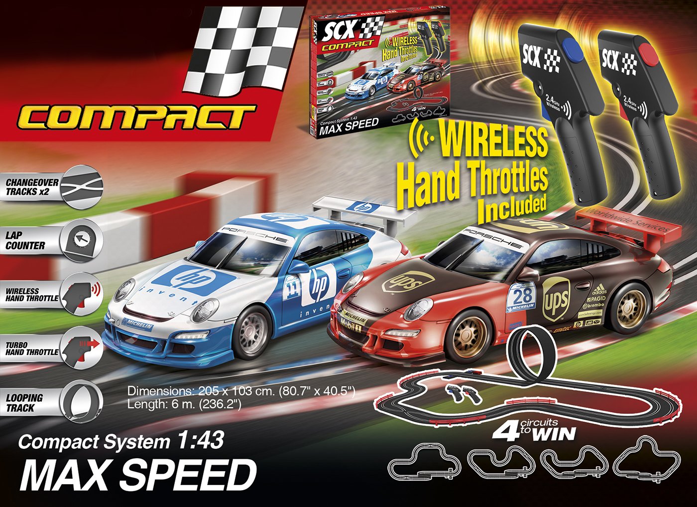 Compact Slot Car Set SCX 1:43 Scale Curved Track Pack - 4-Piece Slot ...