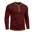thumbnail image 3 of Henley Shirts for Men Ribbed Knit Long Sleeve Shirts Muscle Casual Loose Fit Color Block Trendy Fall Basic Top Lightweight Dressy Work Office Tees Business Pullovers, 3 of 6