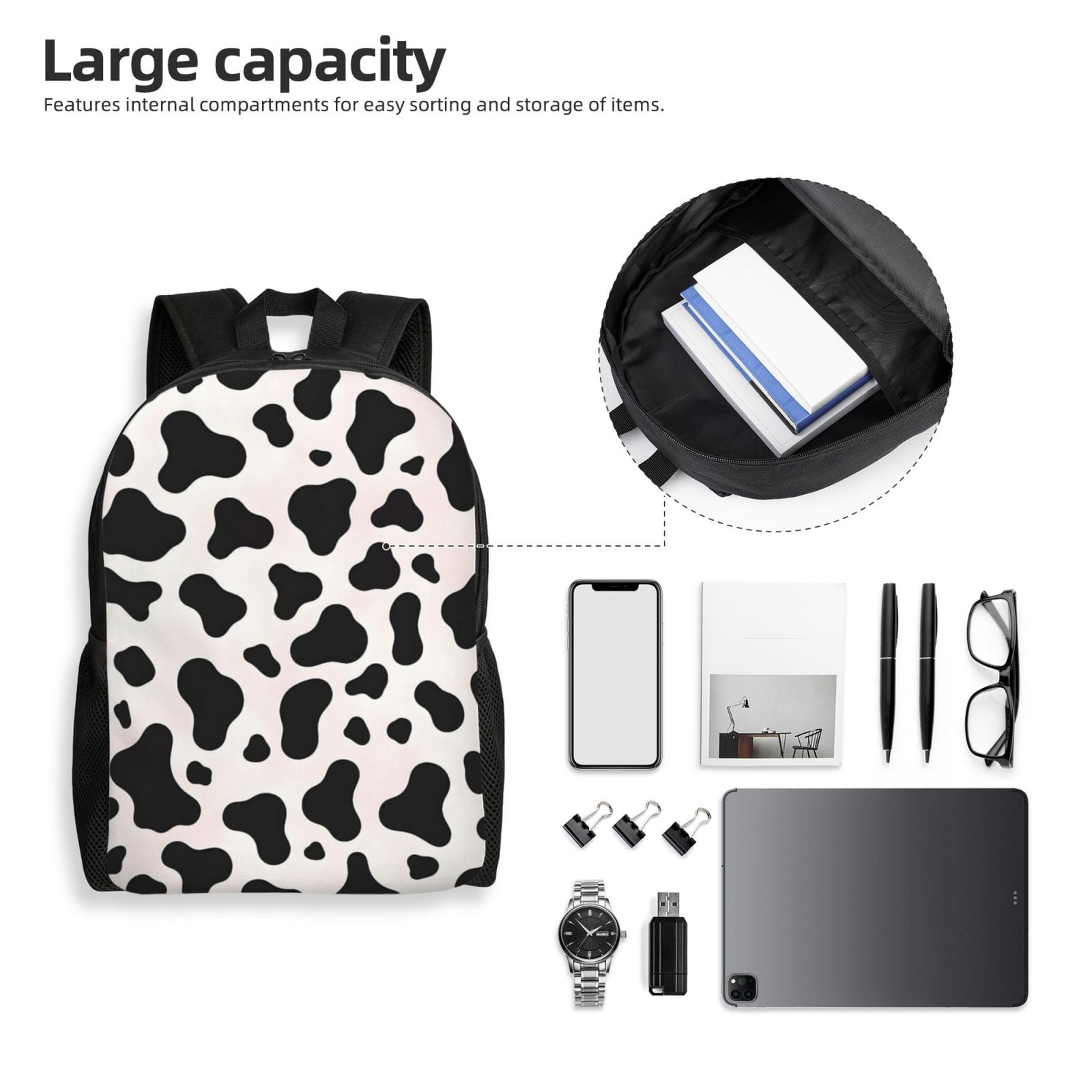 Single Side Full Backpack 16.1×11.8×4.5in Large Capacity Breathable Shoulder Belt Leisure Simple And Strong Bearing Capacity Simple Cow-Print Pattern1_4