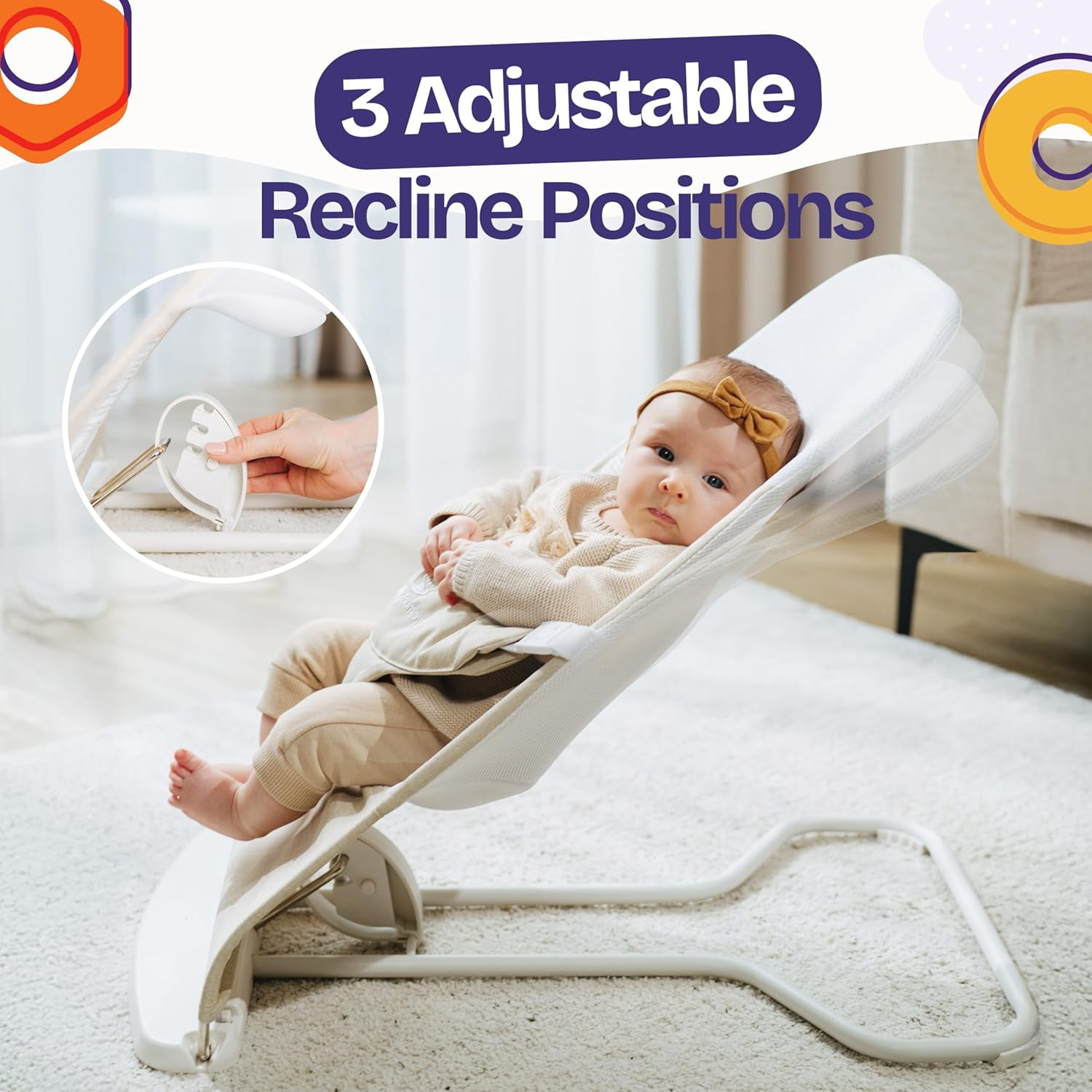 ComfyBumpy Ergonomic Baby Bouncer Seat - Portable Bouncing Chair with Adjustable Height-Oatmeal