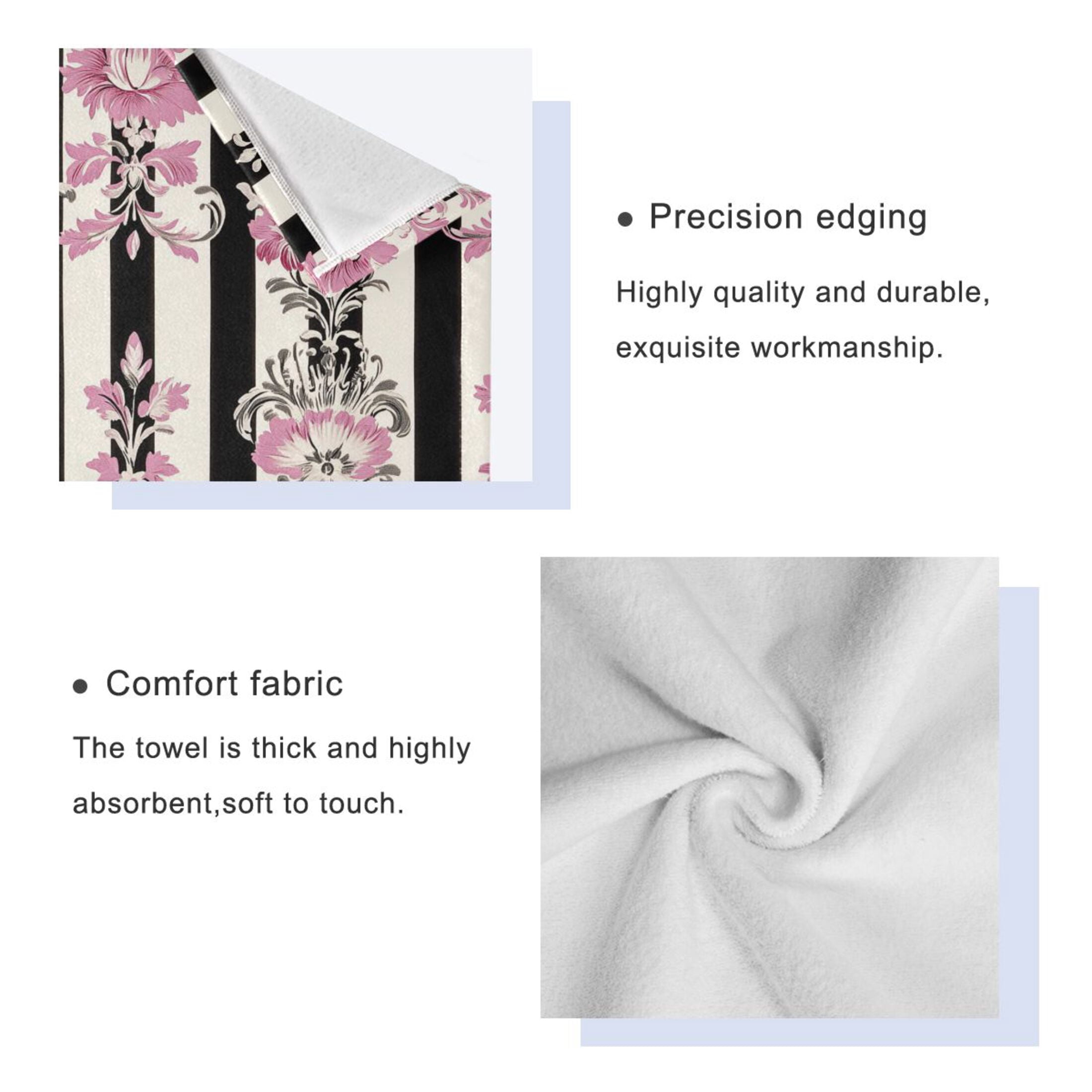 BZSMCE 3piece Bath Towel Sets Hand Bath Towels Fashion Floral Pink Black Damask Printed Towel Sets