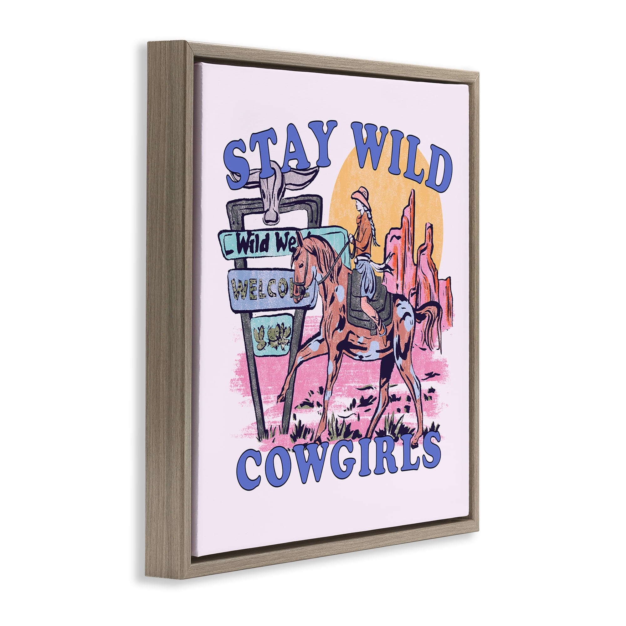 Stupell Industries Stay Wild Cowgirls Entertainment Painting Brown Floater Framed Canvas Art Print Wall Art, 18 x 18