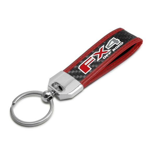 Ford F150 FX4 Off Road Real Carbon Fiber Strap with Red Leather Stitching Edge Key Chain