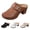 Brown, variant on Women's Leather Mule Clogs with Buckle, Closed toe Block Heel Slip-on Shoes, Comfortable Retro Platform Sandals for Casual Daily Wear Brown 41