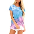 thumbnail image 1 of Women Femmes Été Hauts Tiy-dye Imprimé Gradient Col Rond Manches Courtes Tee Tops Casual T-Shirt pour, 1 of 4