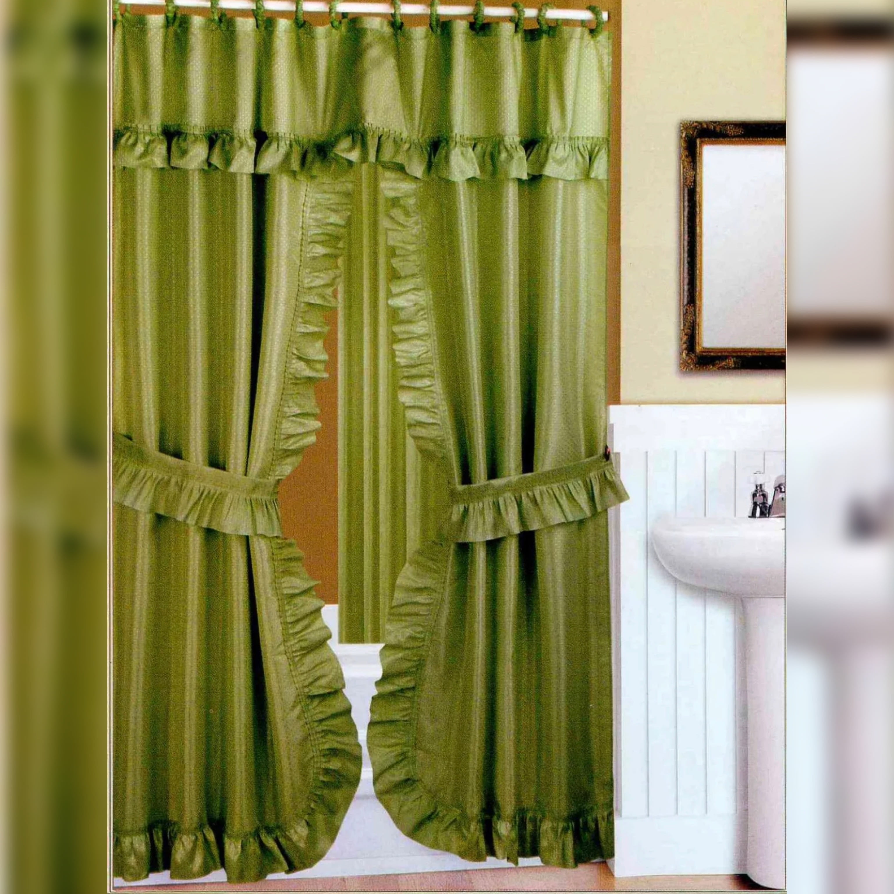 Double Swag Dobby Dot Fabric Shower Curtain Liner Set 18-Piece